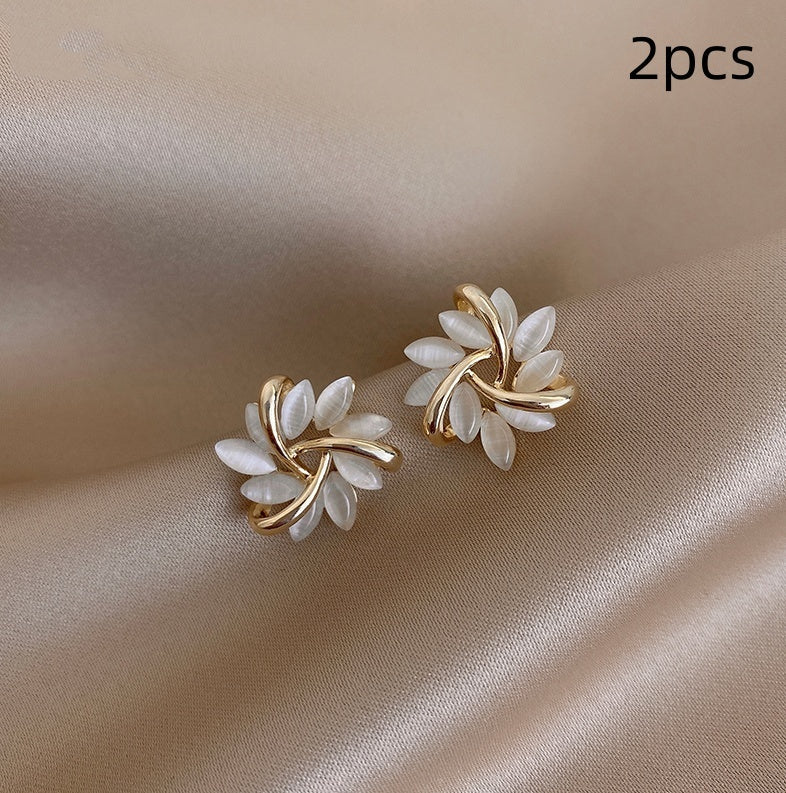 Cat's Eye Flower Earrings High Sense Opal Square Triangle Geometry Earrings Pi-Mart