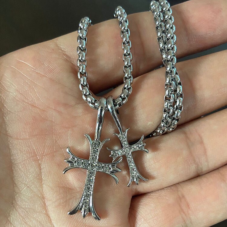 Double Cross Pendant Necklace Pi-Mart