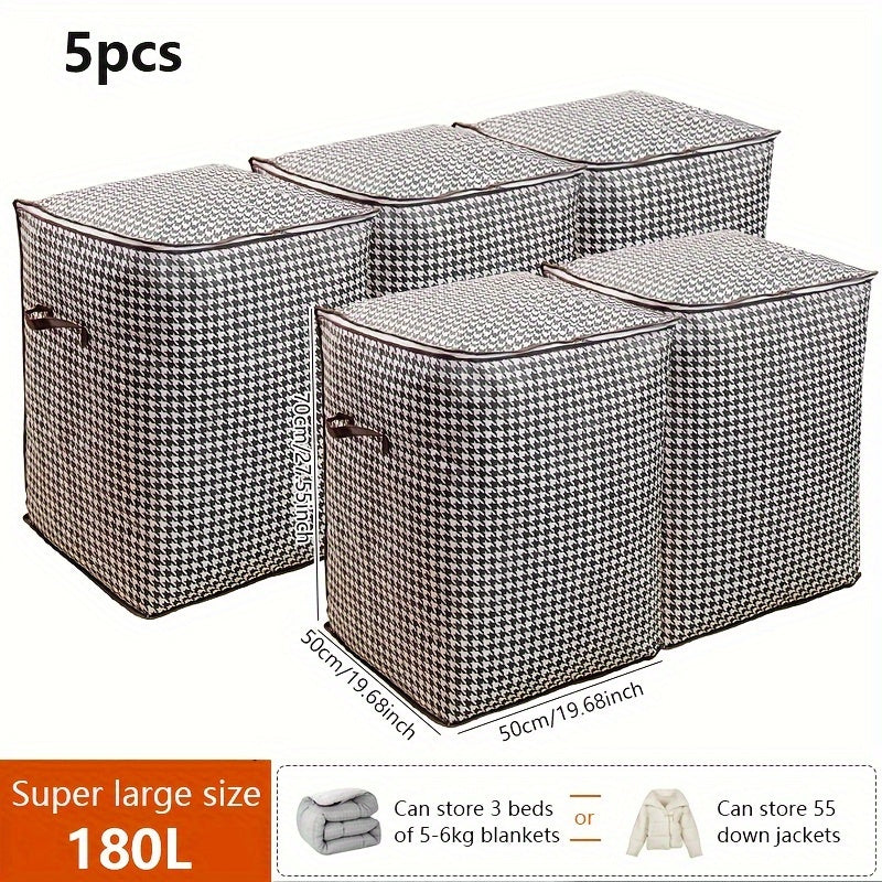 2pcs/5pcs Extra Large Capacity Stylish Houndstooth Storage Boxes - Durable, Space-Saving Closet Organizers with Handles for Easy Clothes, Blanket Storage and Organization at Home and Office Lootquake LLC