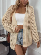 Openwork Open Front Long Sleeve Cardigan - SJB-DIAMOND ELITES