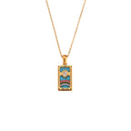 Fashion Tarot Necklace With Rhinestones Diamond Set Pendant Stainless Steel Rectangular Drip Necklace Jewelry Pi-Mart