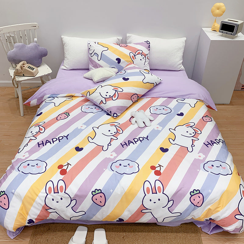 Cotton Four-piece Set Girl Heart Cartoon Pure Cotton  Linen Duvet Cover Bed Pi-Mart