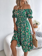 Floral Print Square Collar Dress Summer Fashion Ruffles Dresses Women's Clothing Pi-Mart