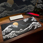 Extra-Large Black Waves Gaming Mouse Pad - Non-Slip Rubber Base, Extended Desk Mat for Gamers Lootquake LLC