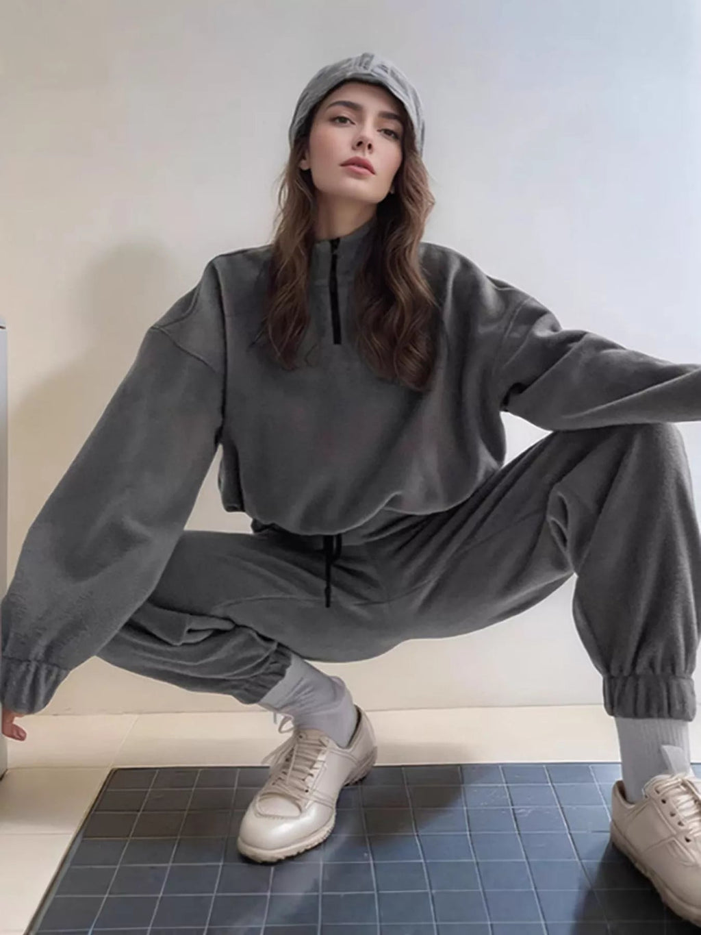 Quarter Zip Sweatshirt and Pants Set THRIXINE