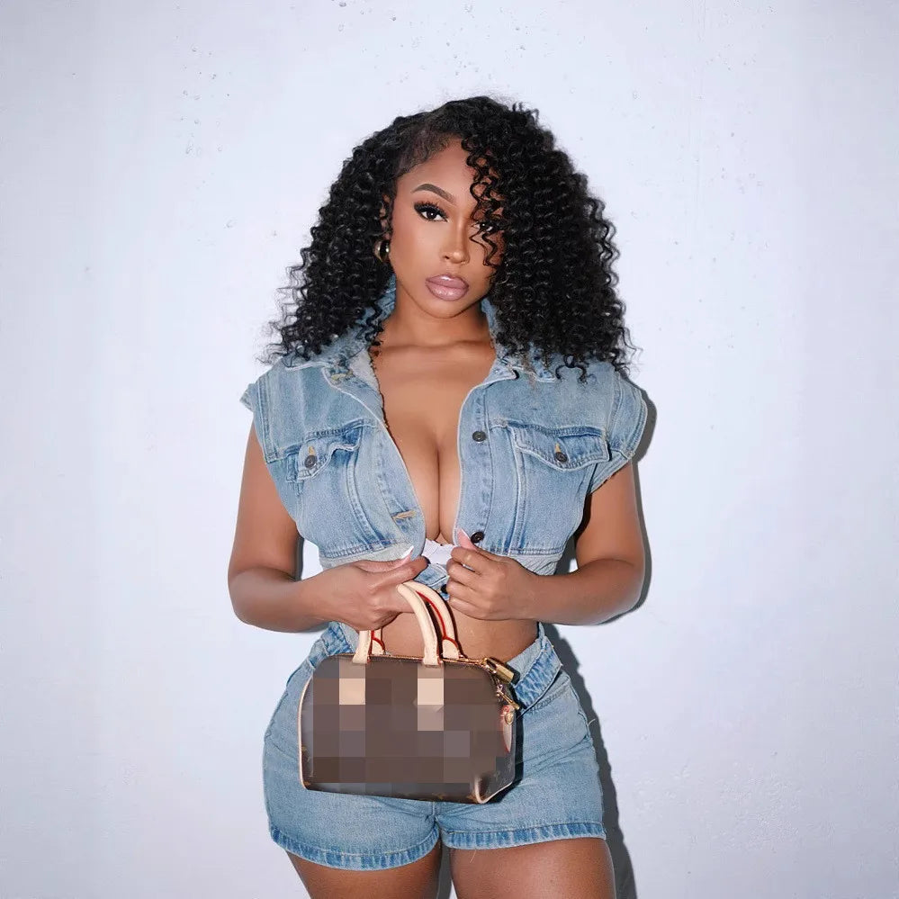 Y2k Fashion Washed Denim Women Shorts Set 2025 Summer Street Wear Sexy Clothes Jean Patchwork Two 2 Piece Matching Sets Outfits Purplish Diva