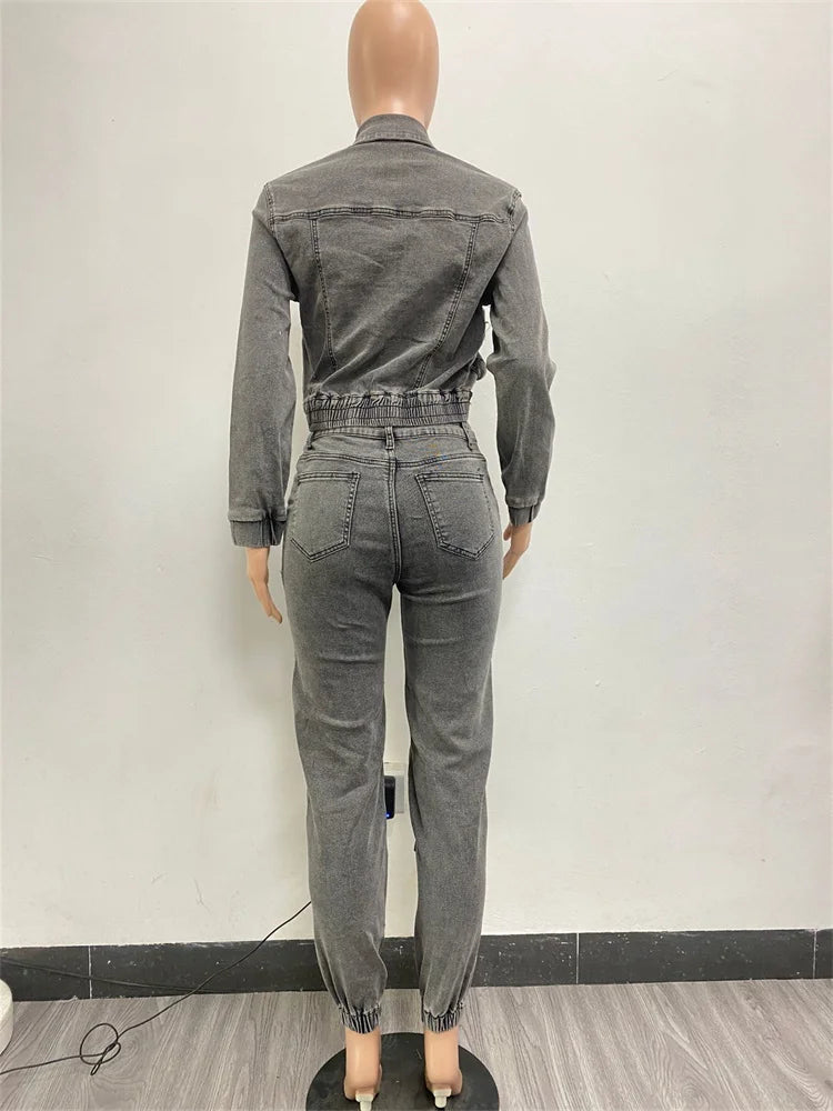 Wmstar Denim Two Piece Set Women Jacket Coat Top Jeans Cargo Pants Cool New in Winter Matching Clothes Wholesale Dropshipping Purplish Diva