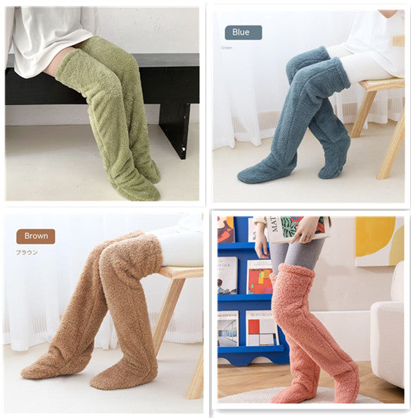 Over Knee High Fuzzy Long Socks Winter Warm Cold Leg Knee Joint Cold-proof Stockings Home Floor Sleeping Socks Pi-Mart