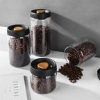 Vacuum Sealed Jug Set Black Coffee Beans Glass Airtight Canister Kitchen Food Grains Candy Keep Good Storage Jar Set Kitchen Gadgets Pi-Mart