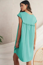 Oatmeal Frilled Trim Crewneck Loose Fit Mini Dress