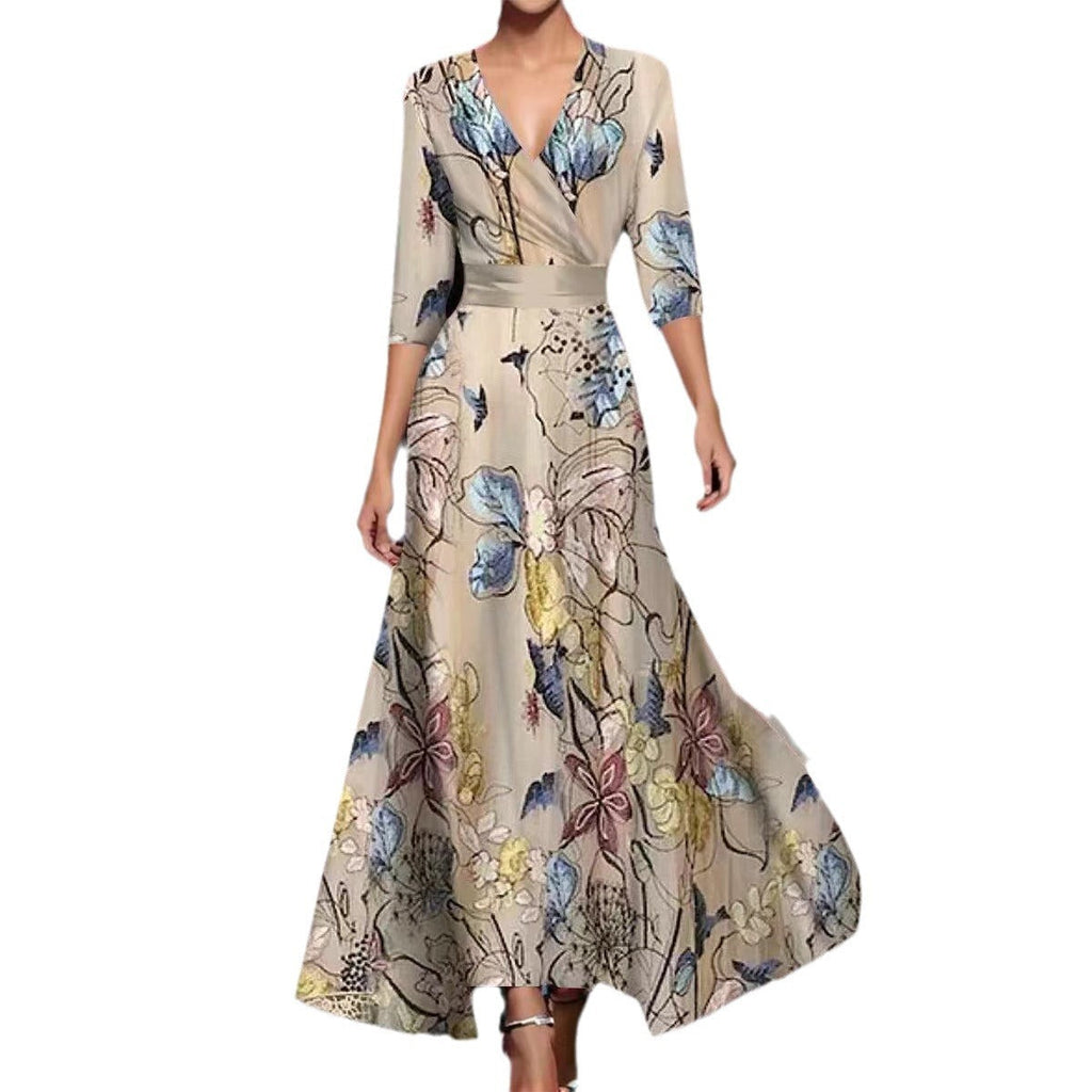 Cross V-neck 34 Sleeve Length Dress Pi-Mart