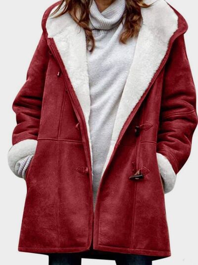 Full Size Pocketed Long Sleeve Hooded Toggle Jacket – Stylish & Functional Outerwear for Women Stevvex