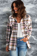 Classic Plaid Button Front Shirt Jacket with Breast Pockets Casual & Minimalist Outerwear Stevvex