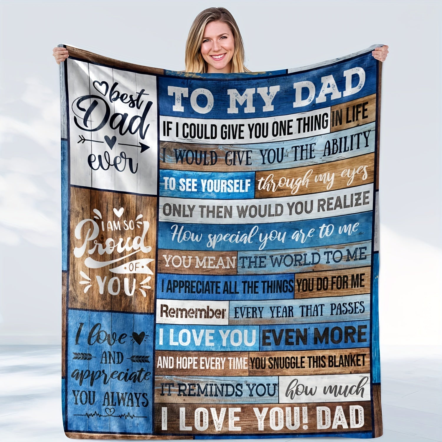 1pc Envelope Printed Flannel Blanket, To My Dad Blanket, Warm Cozy Soft Throw Blanket Nap Blanket For Couch Bed Sofa Camping Travel, Best Gift Square Blanket For Dad Lootquake LLC