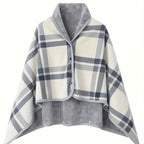 Women'S Casual Plaid Pajama Cape Blanket, V-Neck Sleeveless Knit Fabric with Button Detail, Polyester 100% Flannel, Medium Stretch, All-Season Loose Fit - Thick Heating Office Air-Conditioning Nap Blanket Lootquake LLC