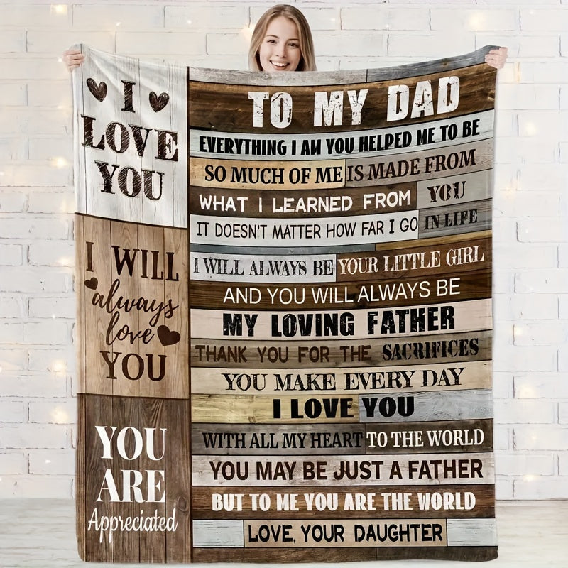 1pc Letter Flannel Blanket, To My Dad Throw Blanket, Warm Cozy Soft Blanket For Couch Bed Sofa Office Camping