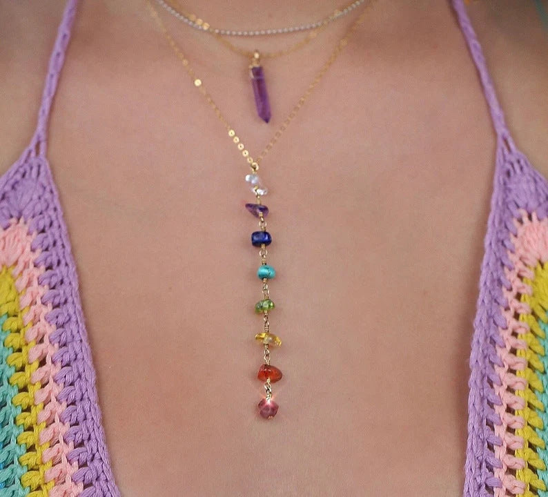 Foreign Trade Color Natural Crystal Gravel Handmade Winding Real Gold Plating Necklac Pi-Mart