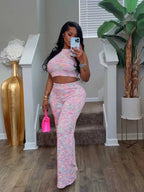 2 Piece Sets Womens Outfits Elegant Stretchy Knitted Summer Suit Sexy Sleeveless Top and Pant Suit Wholesale Dropshipping Purplish Diva