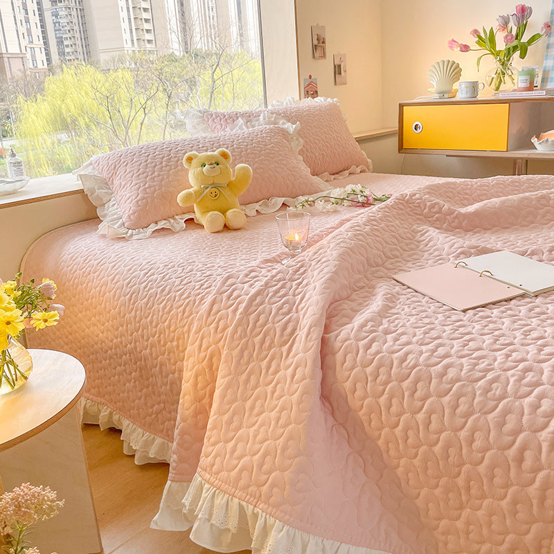 Pure Cotton Solid Color Washed Quilted Quilt Bed Cover Three Piece Set Pi-Mart