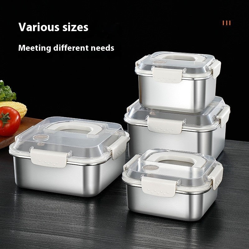 304 Stainless Steel Crisper Square Lunch Box With Handle Pi-Mart