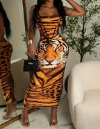 Ladies' Tiger Print Slim Fit Casual Dress - SJB-DIAMOND ELITES