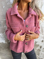 Comfortable Modern Women Full Size Fuzzy Button-Up Jacket with Drop Shoulder and Pockets Stevvex