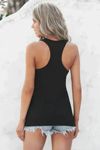 Women's Casual Black Scoop Neck Basic Solid Tank Top - SJB-DIAMOND ELITES