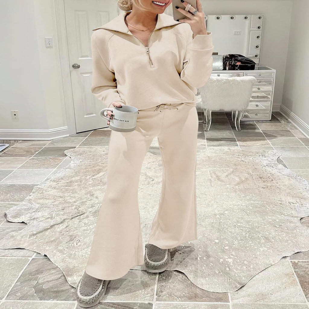 Leisure Sports Suit Long-sleeve Zipper Sweatshirt Wide Leg Pants Two-piece Set Pi-Mart