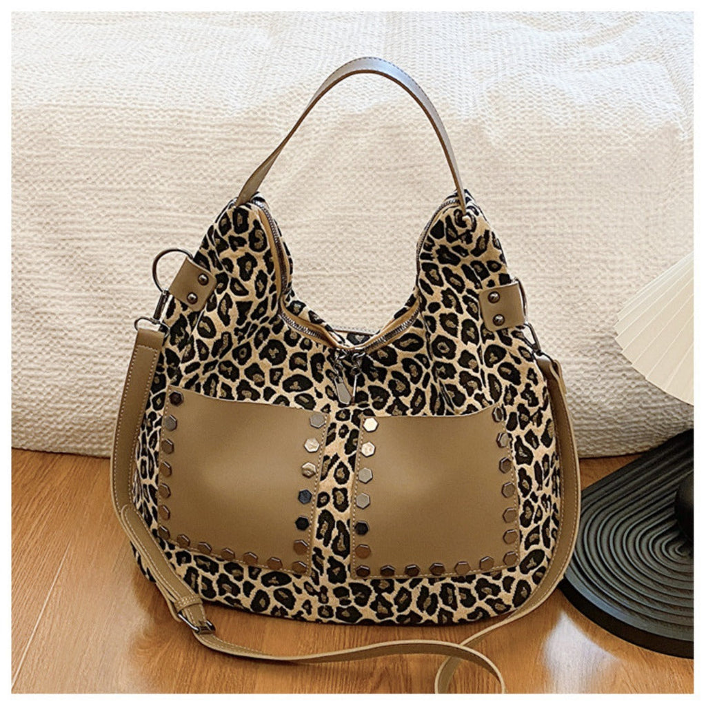 Ladies leopard print large capacity tote bag, vintage hobo bag casual, shoulder bag with crossbody strap, bag underarm bag women - SJB-DIAMOND ELITES