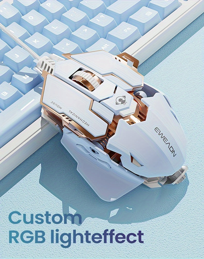 EWEADN G5 USB Wired Gaming Mouse Silent or audible optional Metal mechanical Mouse gamer with 8 Buttons Macro Function Keys, Support tail length adjustment to suit different hand sizes Perfect for desktop, laptop, computer, s