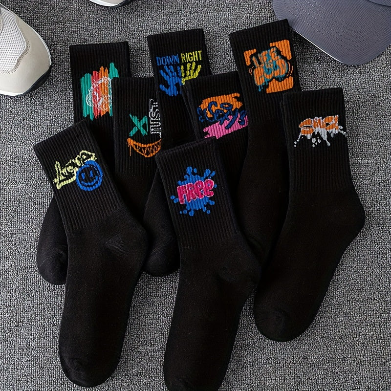 3/6/8/10/12 Pairs Of Medium Length Socks With Graffiti And Spray Painting For Personalized Fashion, Comfort, And Durability Lootquake LLC