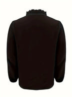 Pure Color Ruffle Hemline Shirt, Casual V-neck Long Sleeve Shirt. - SJB-DIAMOND ELITES