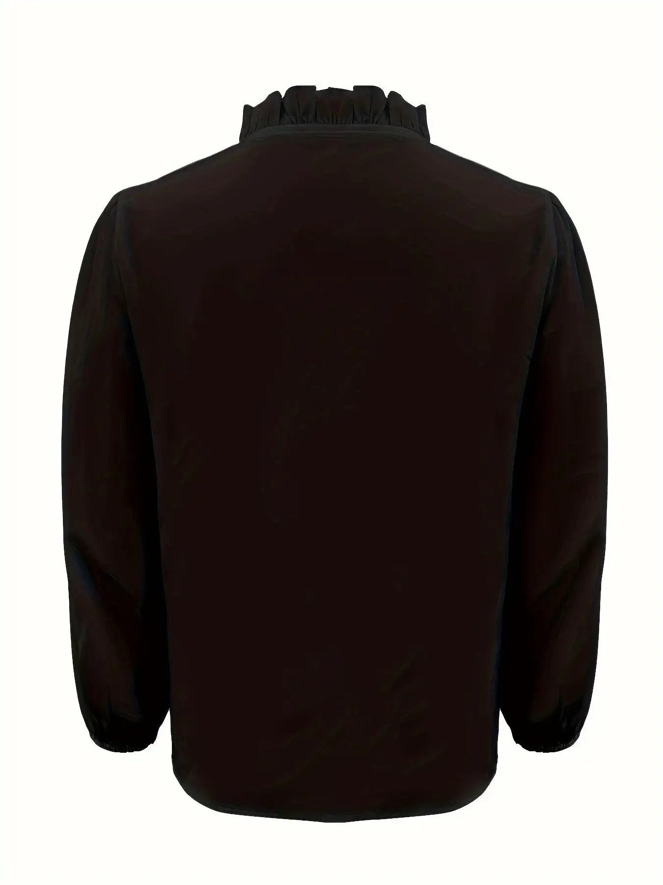 Pure Color Ruffle Hemline Shirt, Casual V-neck Long Sleeve Shirt. - SJB-DIAMOND ELITES