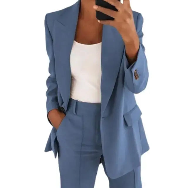 Solid Color Blazer Long Sleeve Pi-Mart