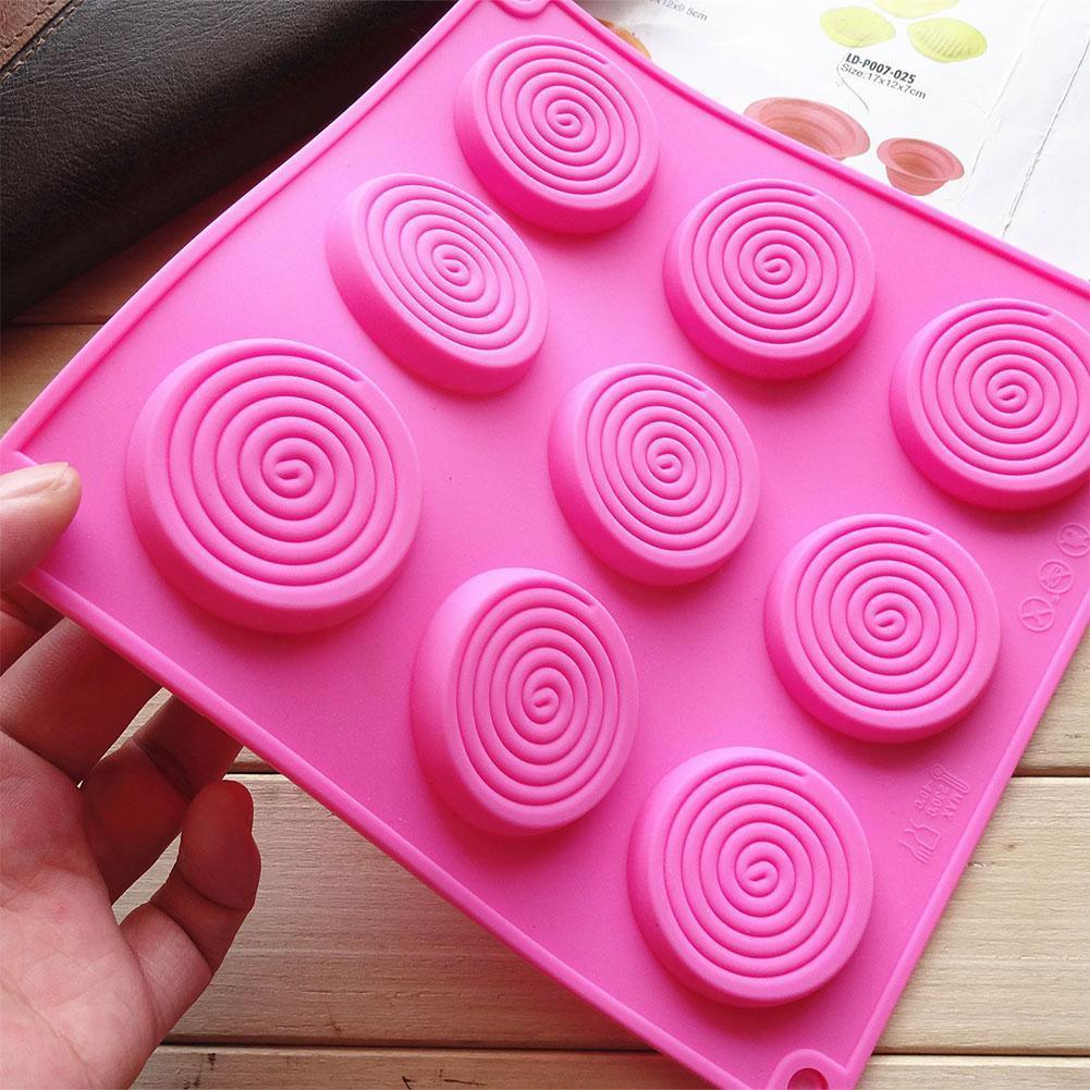 9 Holes 3D Chocolate Mold Big Textured Fondant Silicone Insert Mould Cookie Cake Mold Decoration Cake Chocolate Tools Shape Silicone Round Mold Cake Decorating Tools Stevvex