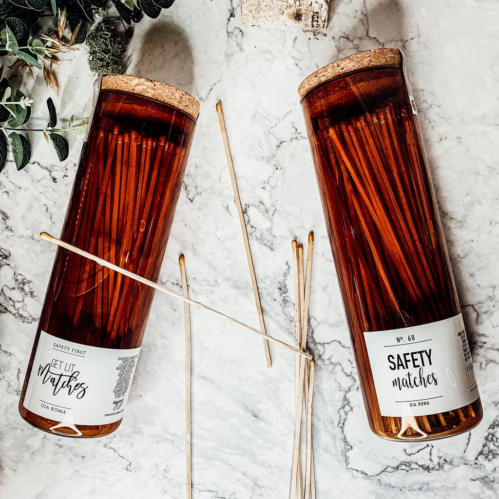 9 Inch Apothecary Matches Extra Large Safety in Amber Glass Jar With Cork Lid BandsCo Straps