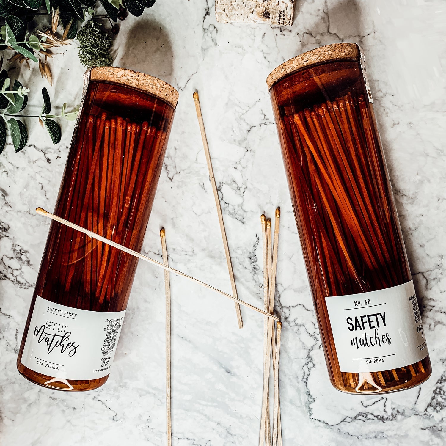 9 Inch Apothecary Matches Extra Large Safety in Amber Glass Jar With Cork Lid BandsCo Straps
