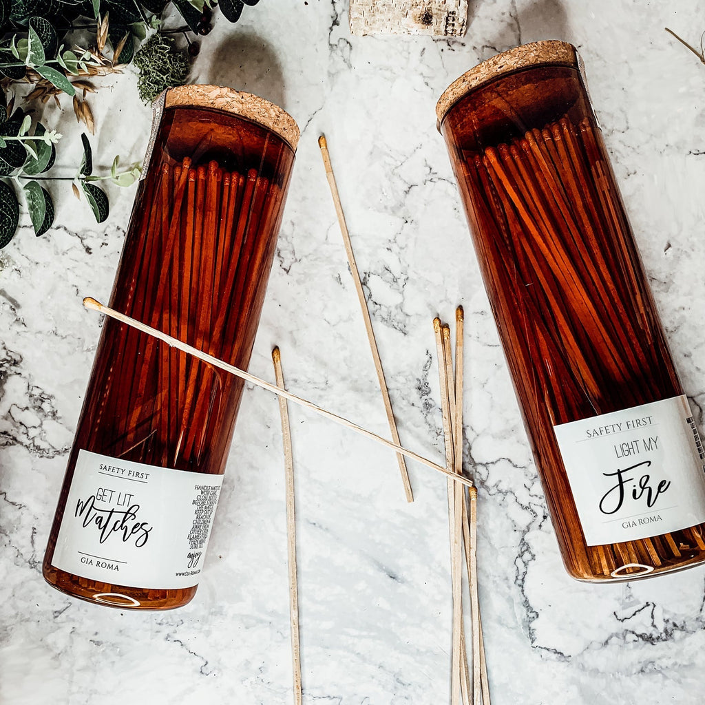 9 Inch Apothecary Matches Extra Large Safety in Amber Glass Jar With Cork Lid BandsCo Straps