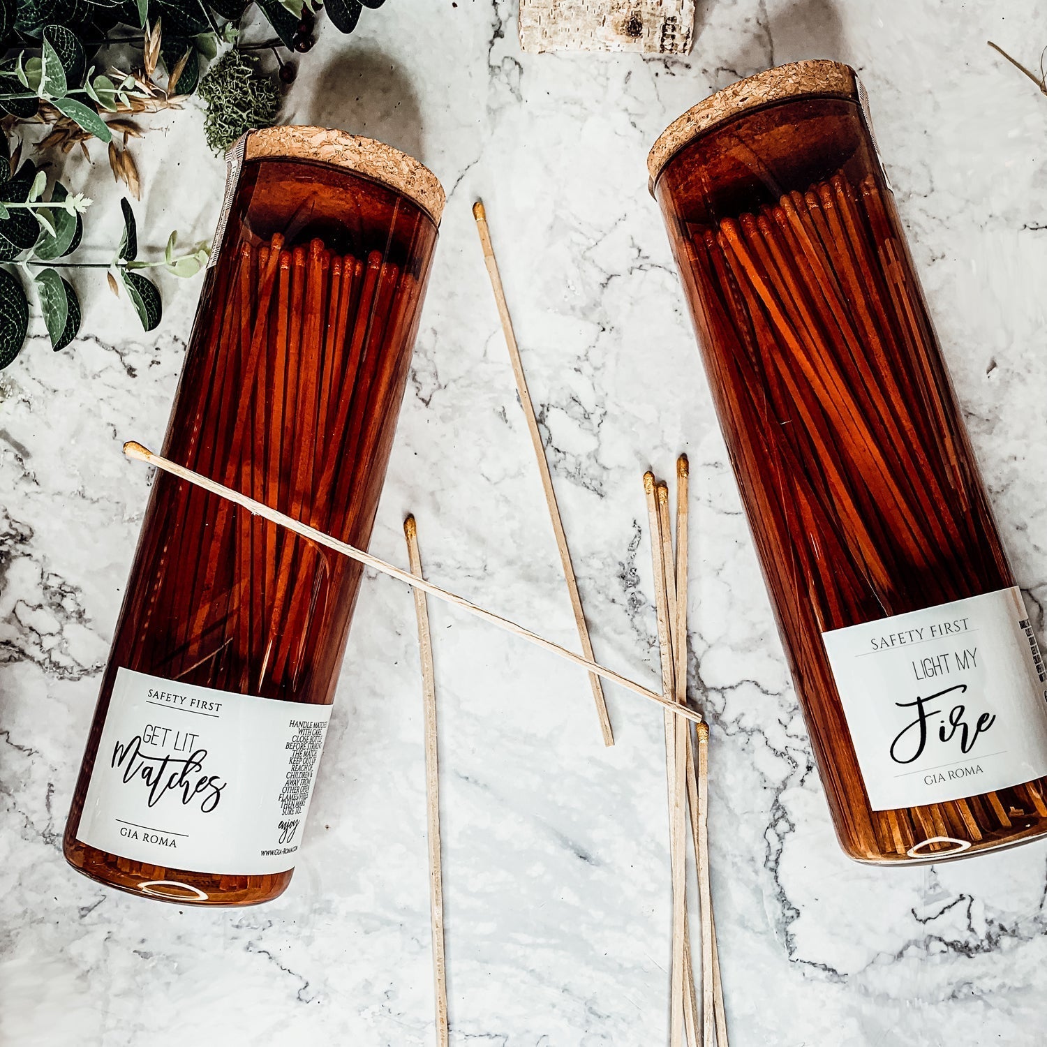 9 Inch Apothecary Matches Extra Large Safety in Amber Glass Jar With Cork Lid BandsCo Straps