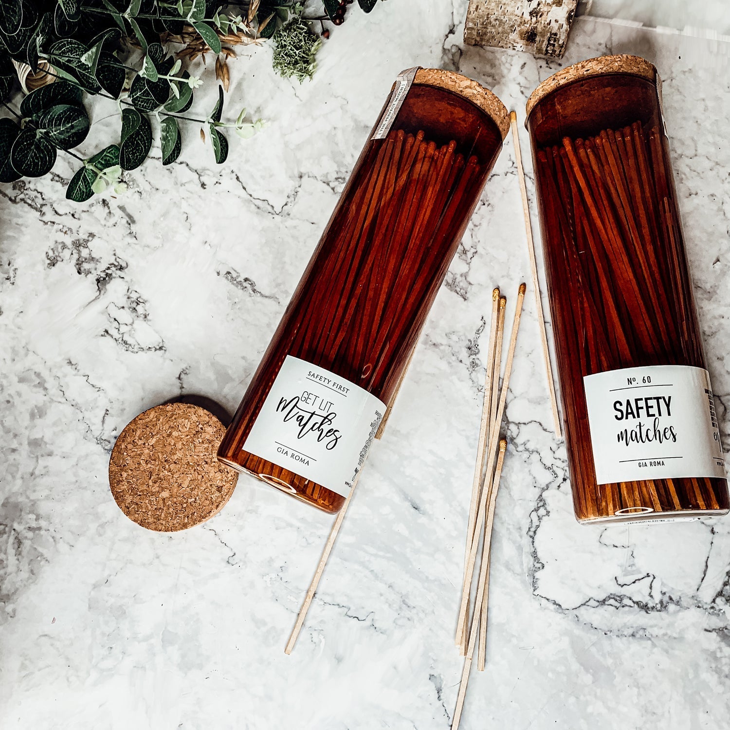 9 Inch Apothecary Matches Extra Large Safety in Amber Glass Jar With Cork Lid BandsCo Straps