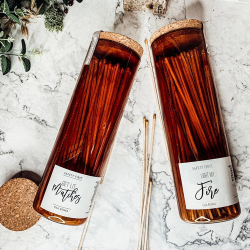9 Inch Apothecary Matches Extra Large Safety in Amber Glass Jar With Cork Lid BandsCo Straps