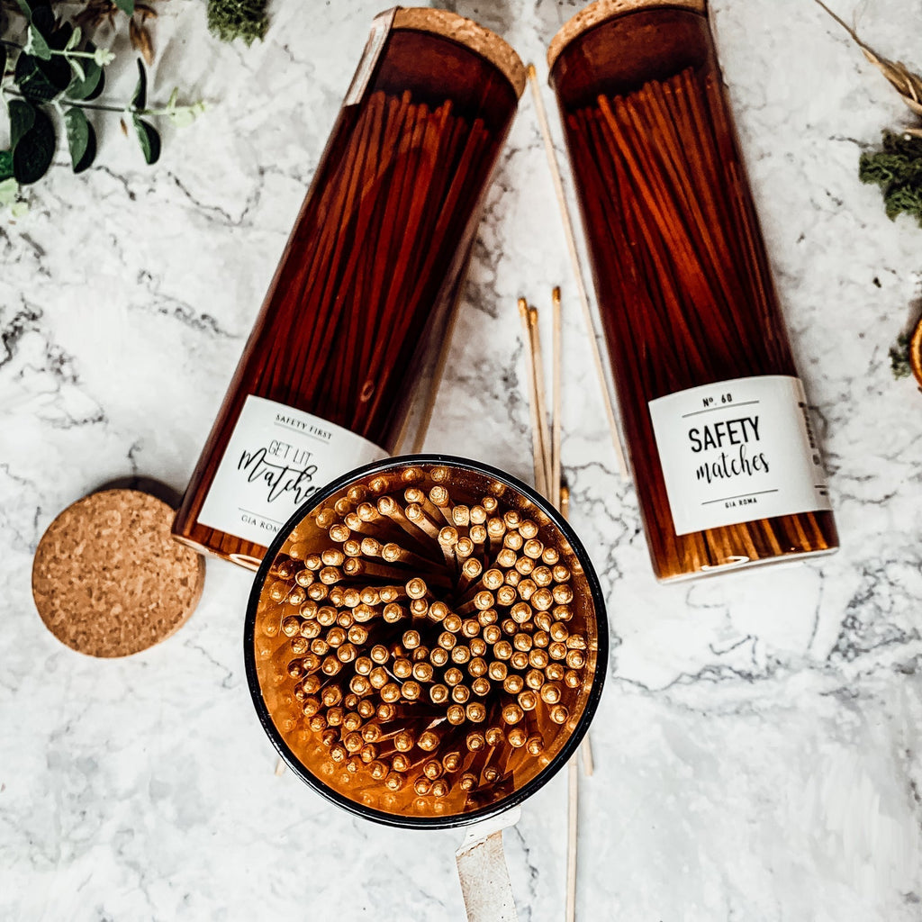 9 Inch Apothecary Matches Extra Large Safety in Amber Glass Jar With Cork Lid BandsCo Straps