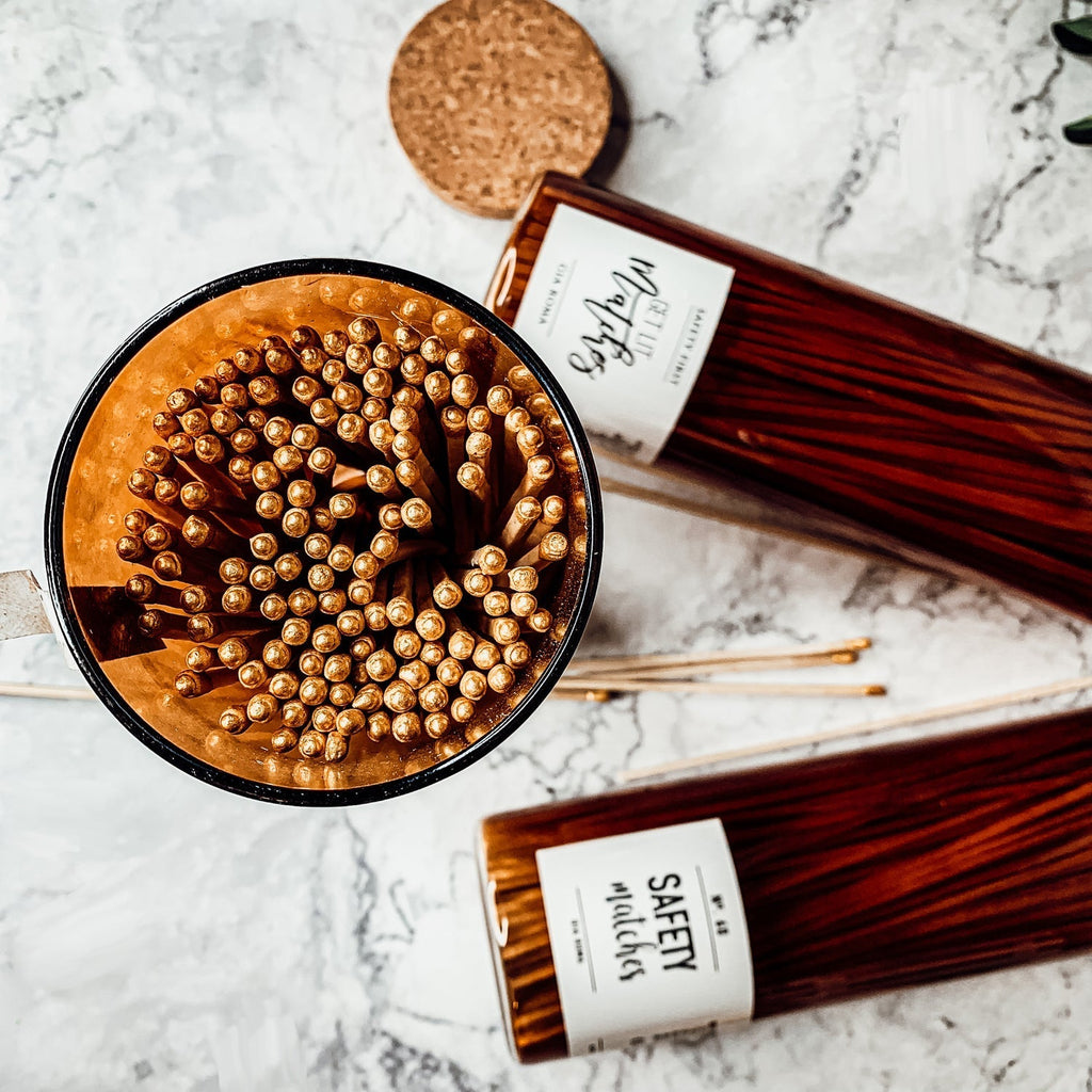 9 Inch Apothecary Matches Extra Large Safety in Amber Glass Jar With Cork Lid BandsCo Straps