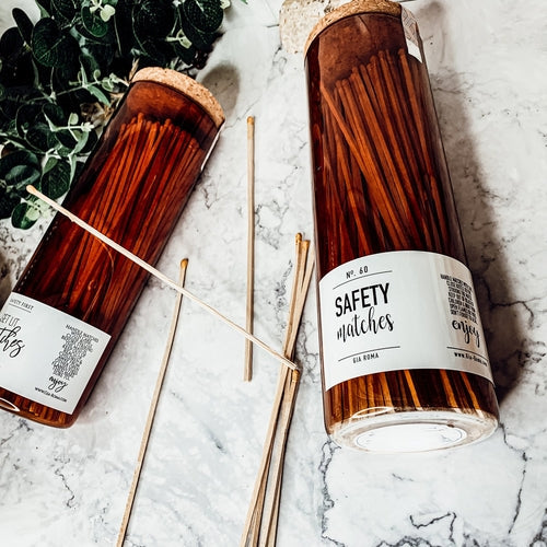9 Inch Apothecary Matches Extra Large Safety in Amber Glass Jar With Cork Lid BandsCo Straps