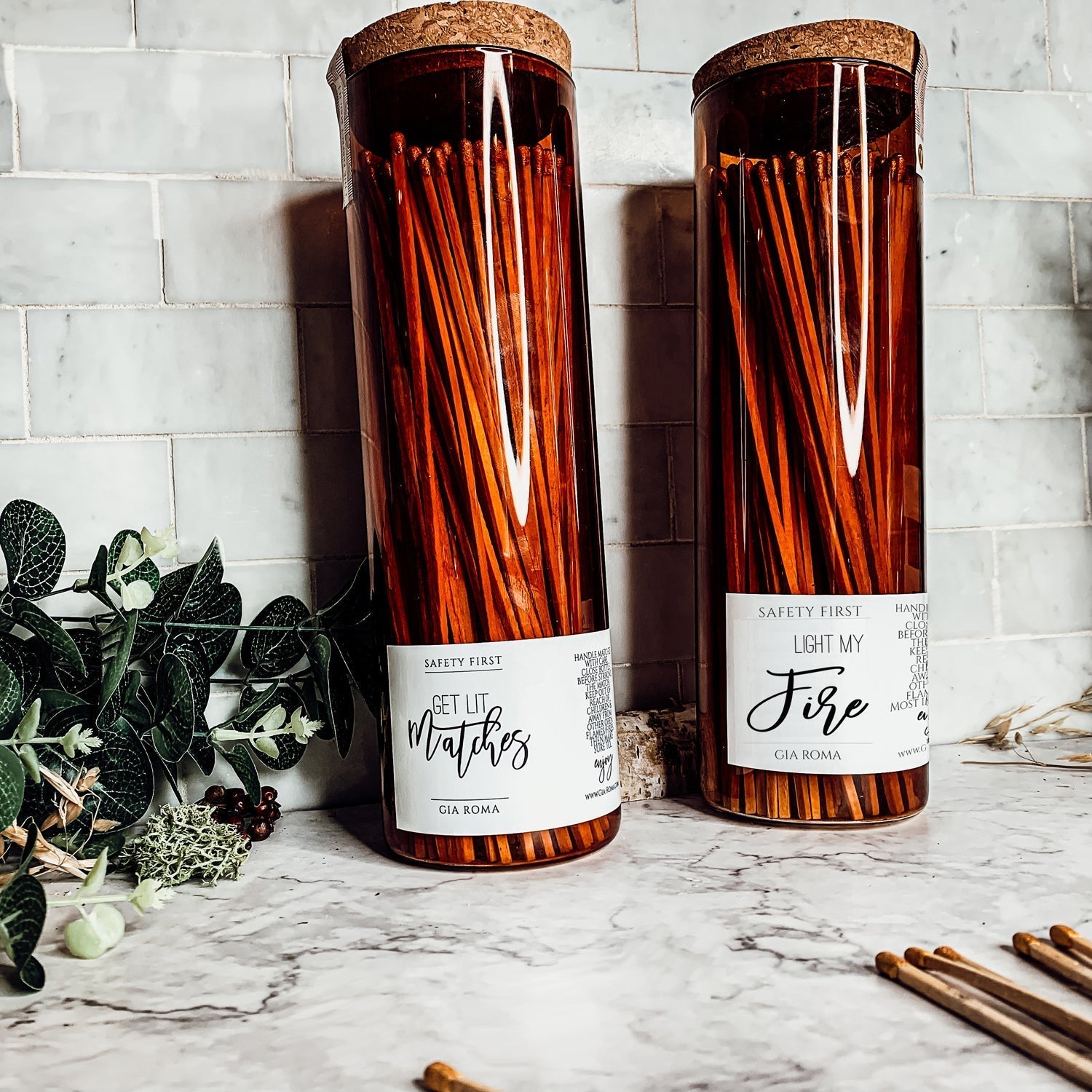 9 Inch Apothecary Matches Extra Large Safety in Amber Glass Jar With Cork Lid BandsCo Straps