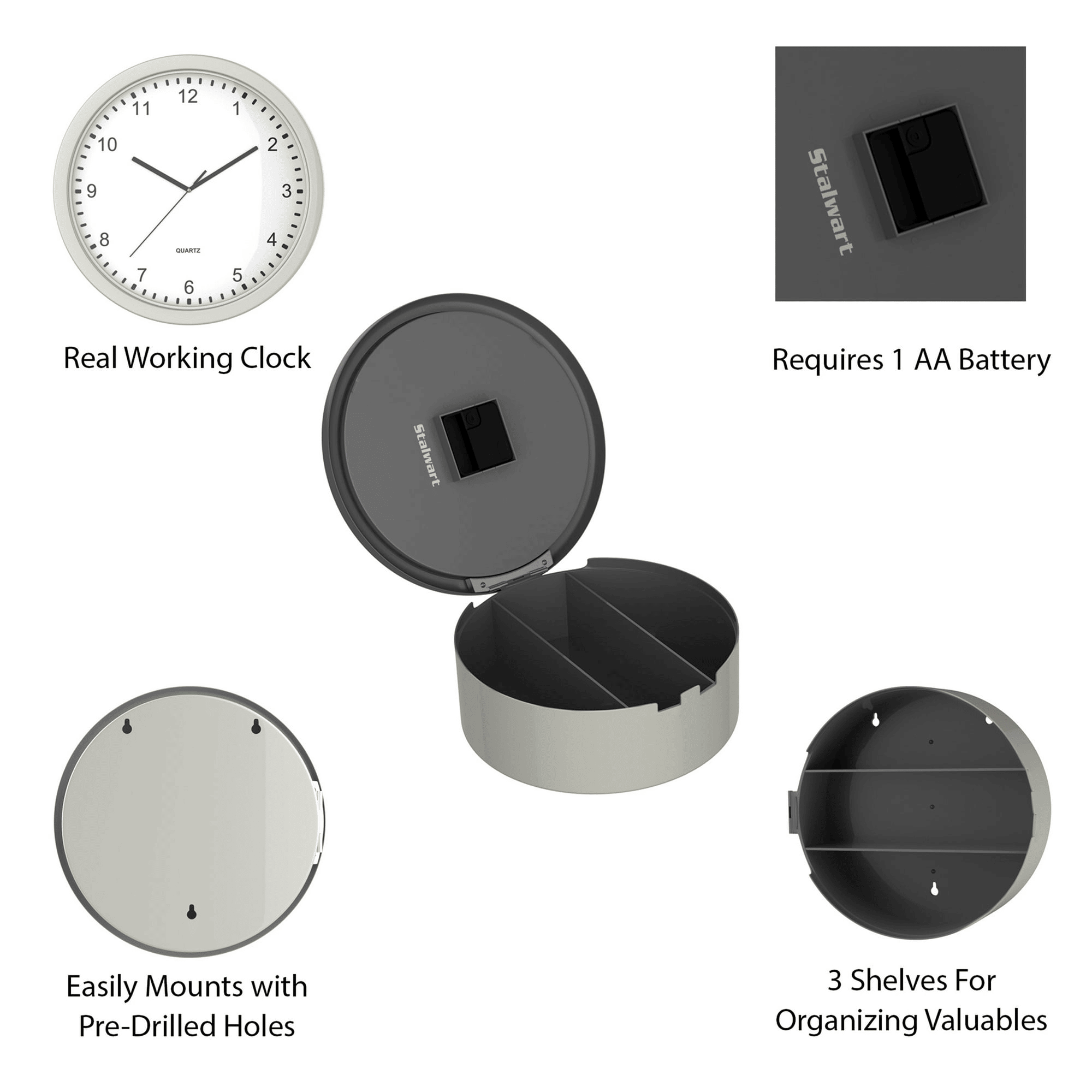 Trademark Home Collection Hidden Compartment Wall Clock ¨C 10" Battery Operated Working Analog Wall Clock with Secret Interior Storage for Jewelry, Cash, Valuables, and More EasyOptionXY LLC