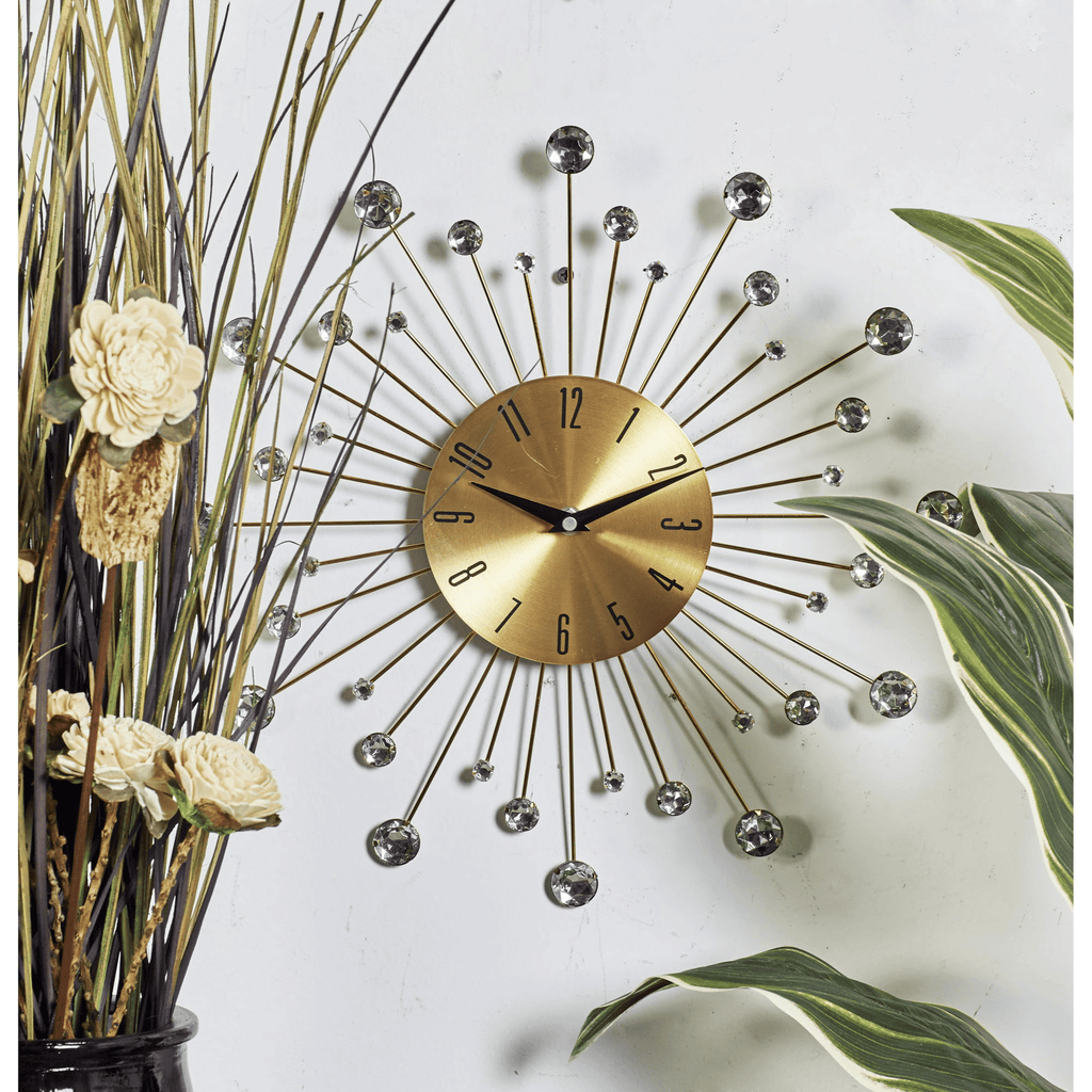 DecMode Gold Metal Glam Wall Clock, 15'L x 0.5'W x 15'H, Features Starburst Design EasyOptionXY LLC
