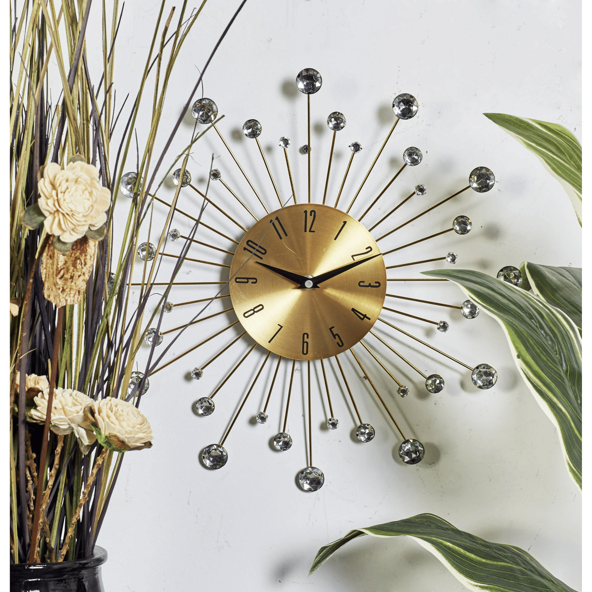 DecMode Gold Metal Glam Wall Clock, 15'L x 0.5'W x 15'H, Features Starburst Design EasyOptionXY LLC