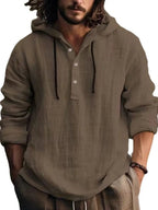 Men's Full Size Half Button Long Sleeve Hoodie THRIXINE