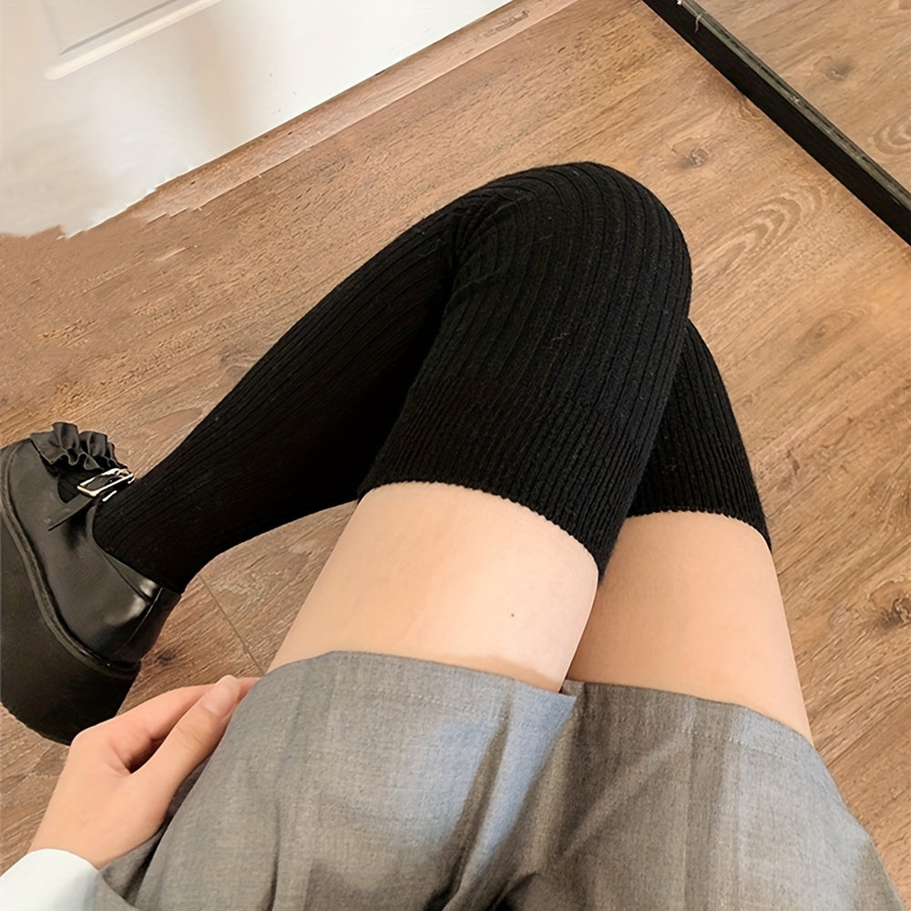 Women's Solid Ribbed Over-the-Knee Socks, Comfy & Warm Thicker Thigh High Socks Lootquake LLC